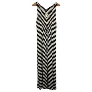 Tommy Bahama Chevron Nautical Striped Maxi Dress Brown Cream Drawstring Waist M
